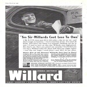 1936 Willard Storage Batteries Co. Cost Less Vintage Magazine Print Ad/Poster